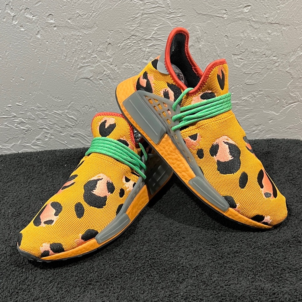 🔥🔥 ADIDAS NMD Pharrell Hu “Animal Print” Human Race Orange Sneakers Men Sz 10.5